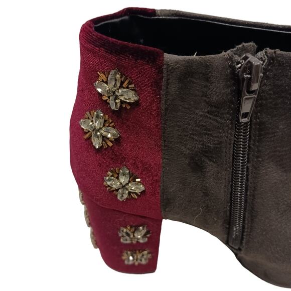 Faryl Roen Ankle Boots Sz 8.5 Maroon Colorblock Jeweled Cowgirl Boho Patchwork - Picture 10 of 16